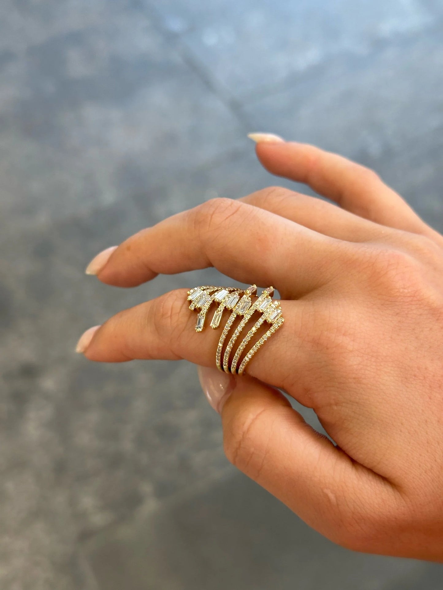 Ladies Multi-Row Baguette and Round Diamond Ring
