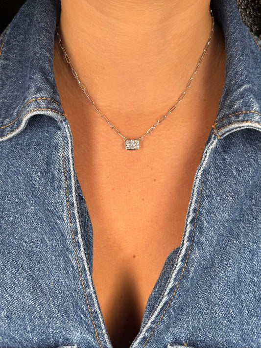 Ladies Lab Grown Radiant Bezel Set Paperclip Necklace