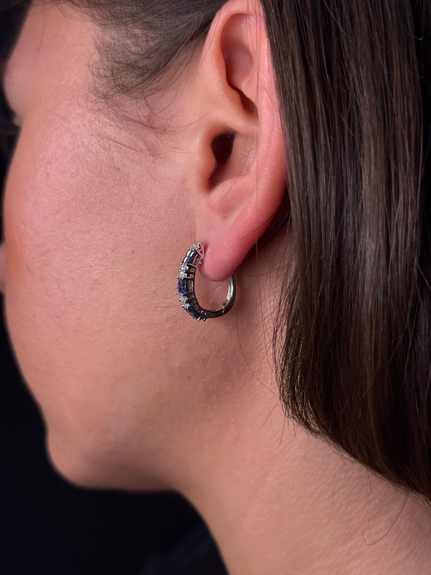 Ladies Sapphire and Round Diamond Hoop
