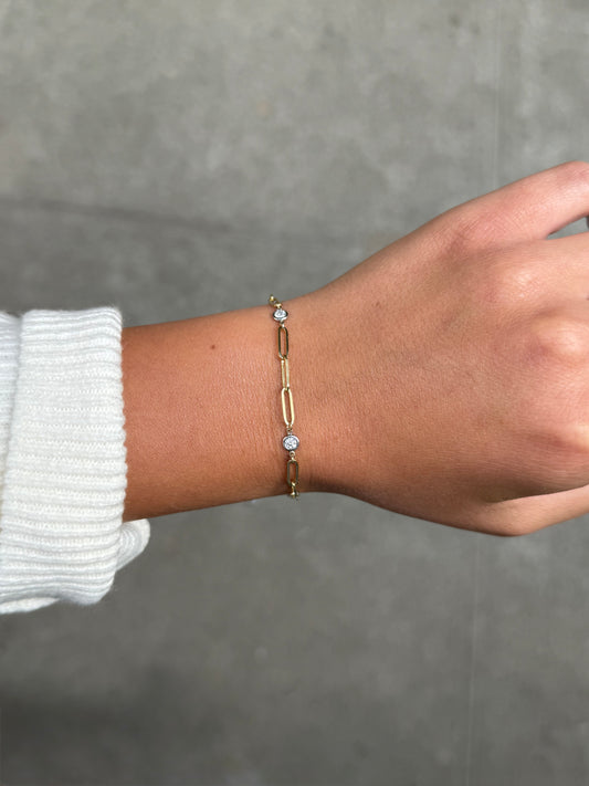 Ladies Paperclip Chain with Bezel Set Round Diamonds Bracelet