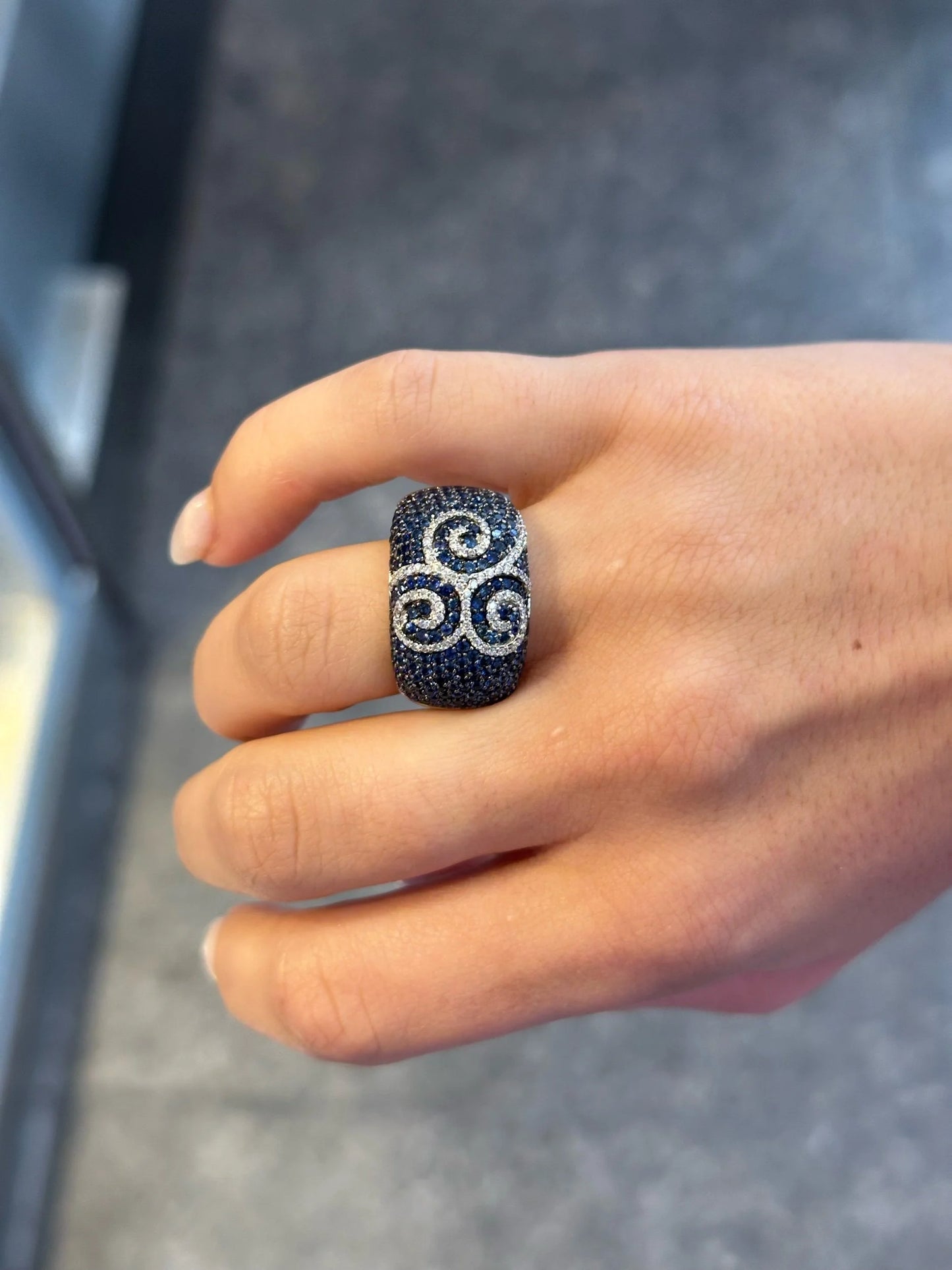 Ladies Pave Set Sapphire and Round Diamond Ring