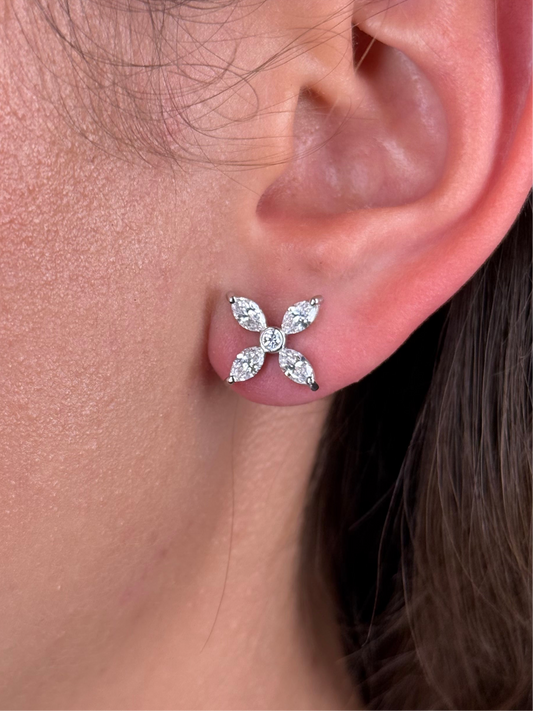 Ladies Marquise and Round Diamond Cluster Earring