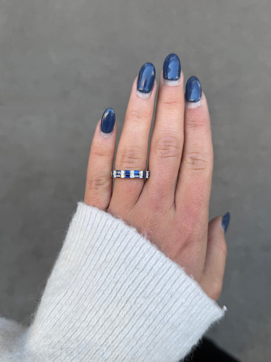 Ladies Alternating Sapphire Baguette and Round Diamond Ring