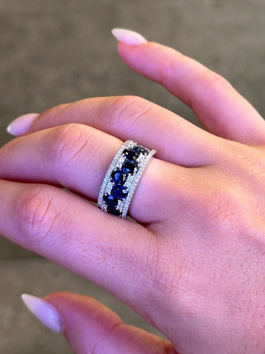 Ladies Seven Sapphire Stone Round Diamond Ring