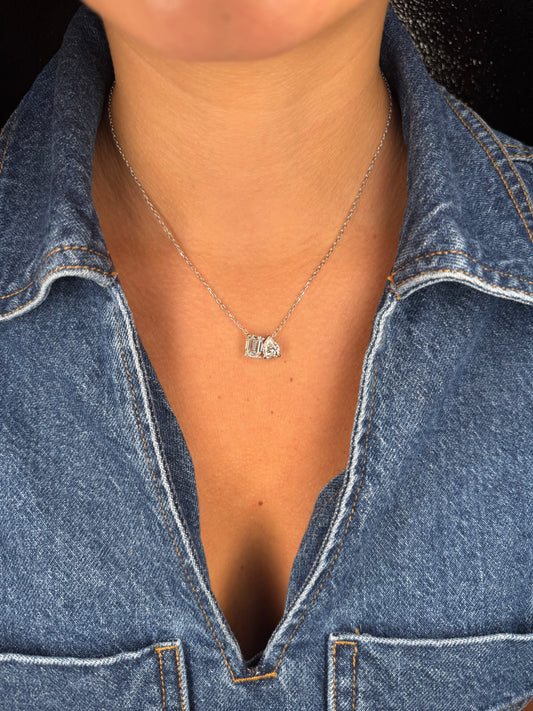 Ladies Lab Grown Emerald and Pear Necklace