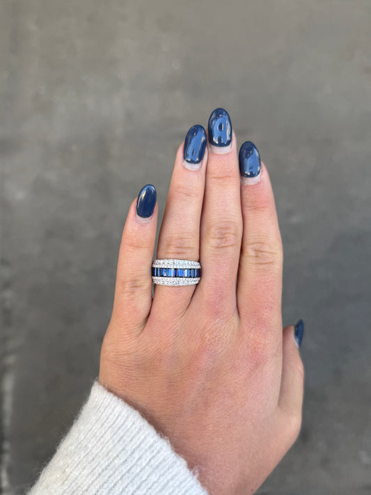Ladies Wide Fancy Sapphire and Diamond Cocktail Ring