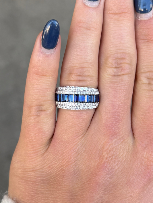 Ladies Wide Fancy Sapphire and Diamond Cocktail Ring