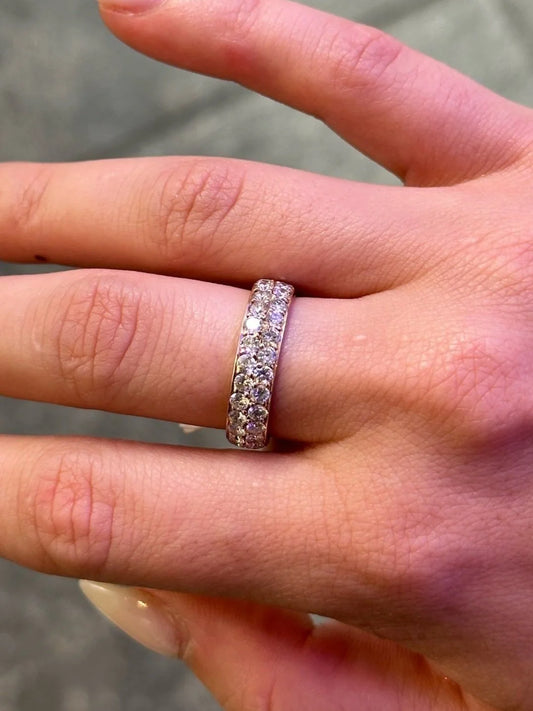 Ladies Double Row Pave Set Round Diamond Ring