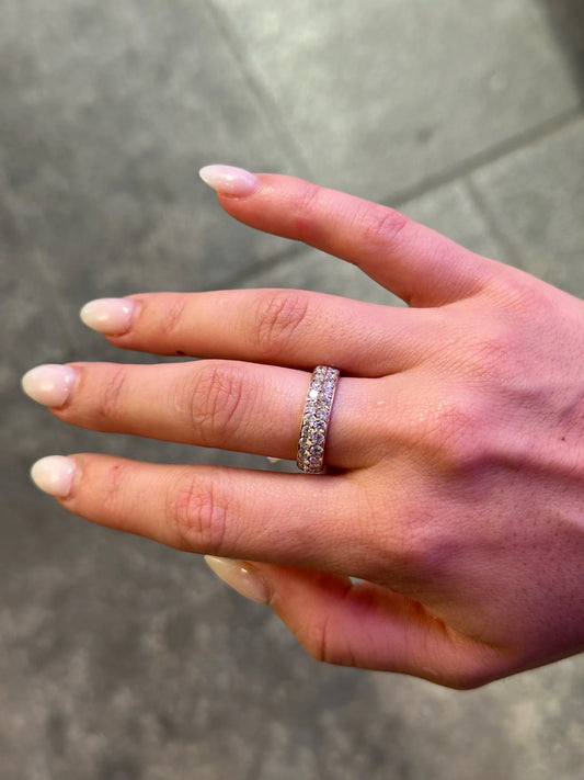 Ladies Double Row Pave Set Round Diamond Ring