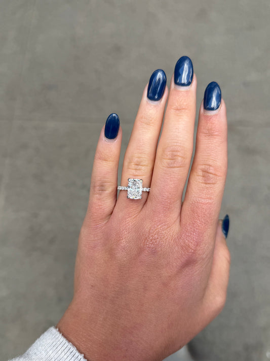 Ladies Lab Grown Radiant Center Under Halo Engagement Ring