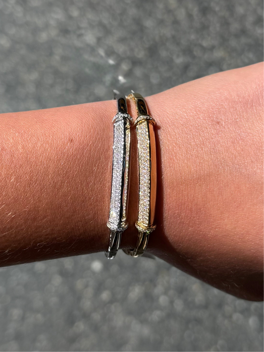 Ladies Half-Gold Half-Diamond Pave Set Bangle