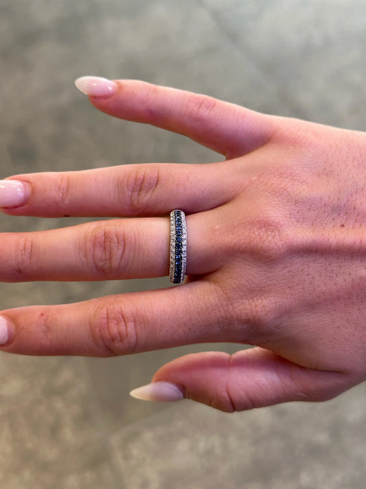 Ladies Halfway Pave Set Sapphire Stone and Round Diamond Band