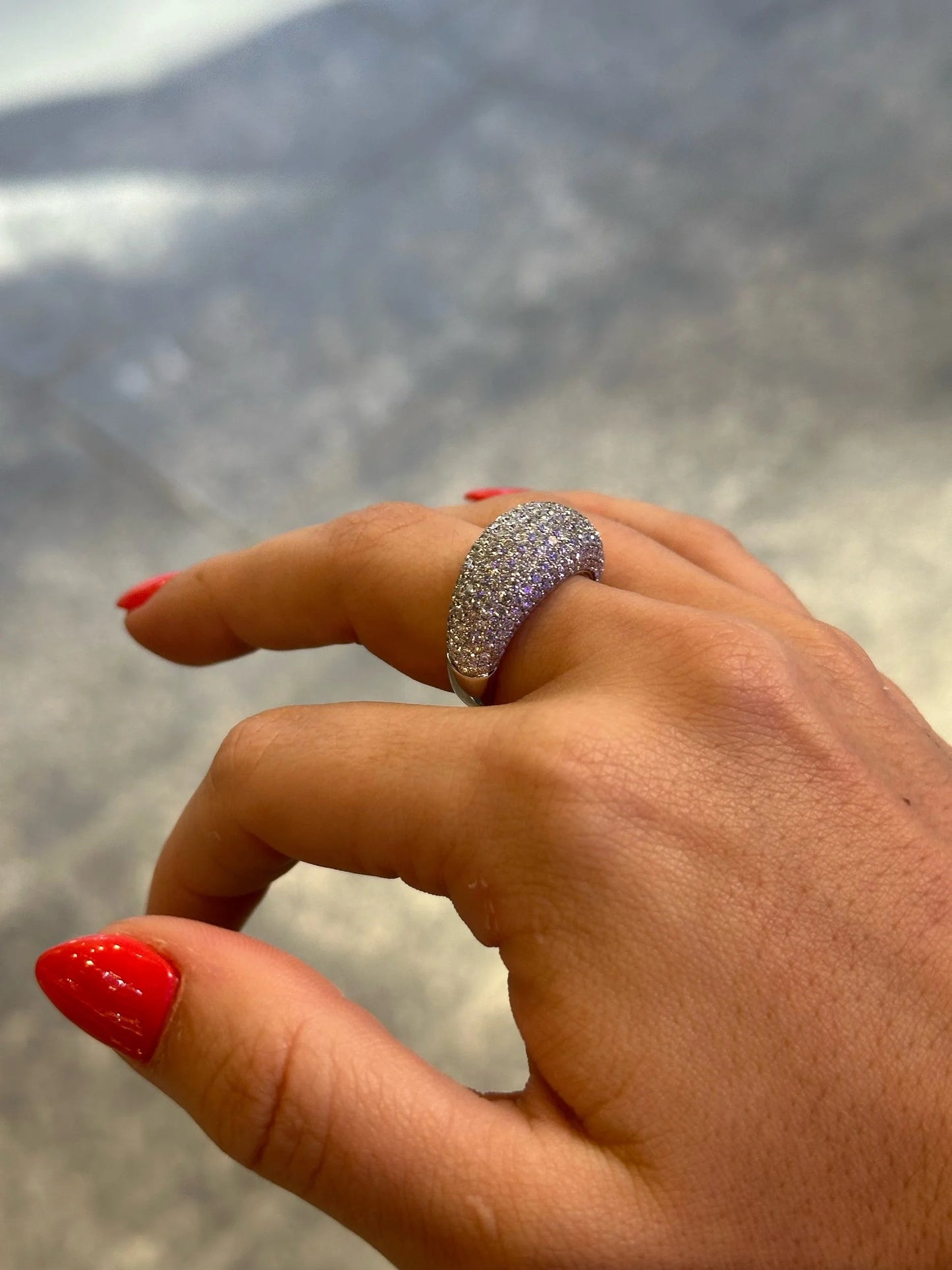 Ladies Dome Shaped Pave Set Cocktail Ring