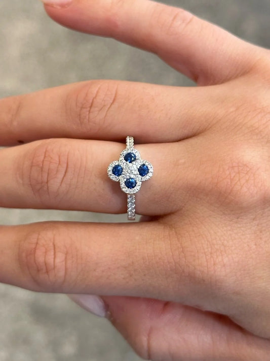 Ladies Four Stone Sapphire and Round Diamond Ring