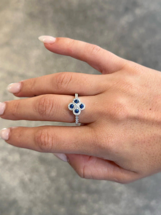 Ladies Four Stone Sapphire and Round Diamond Ring