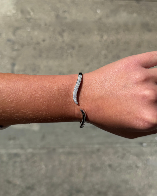 Ladies Wavy Pave Set Cuff Bangle