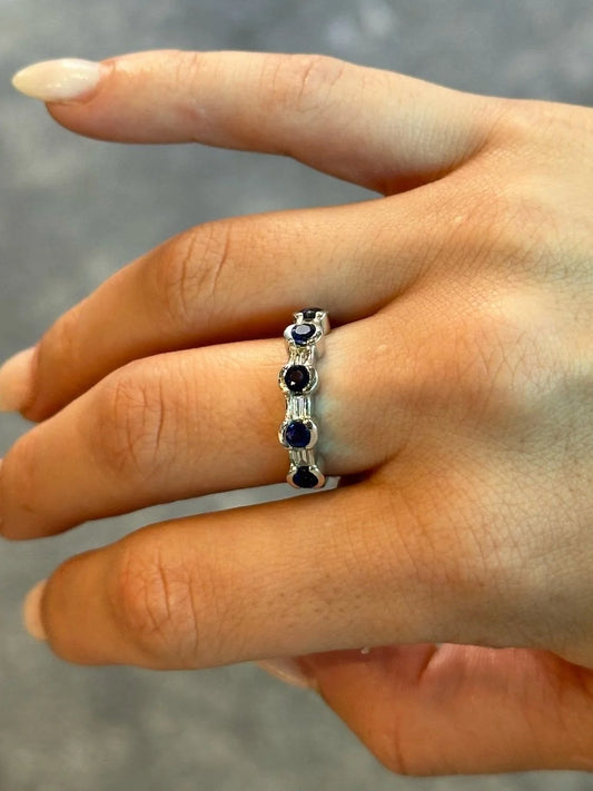 Ladies Sapphire Stone and Baguette Diamond Ring