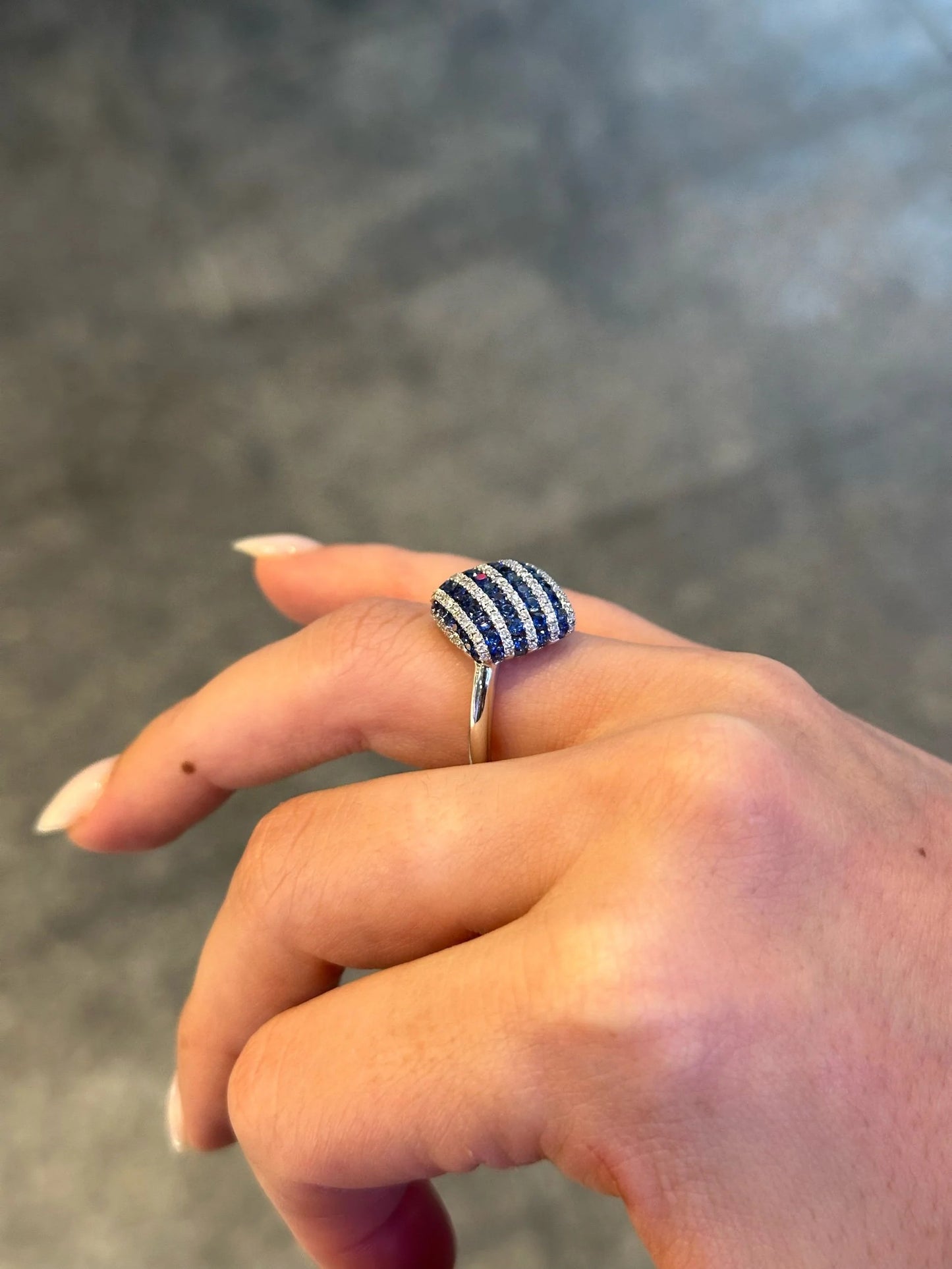 Ladies Square Stripped Sapphire and Round Diamond Ring