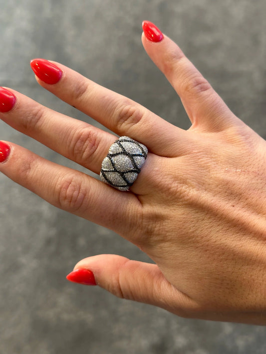 Ladies Wide Micro Pave Set Cocktail Round Diamond Ring