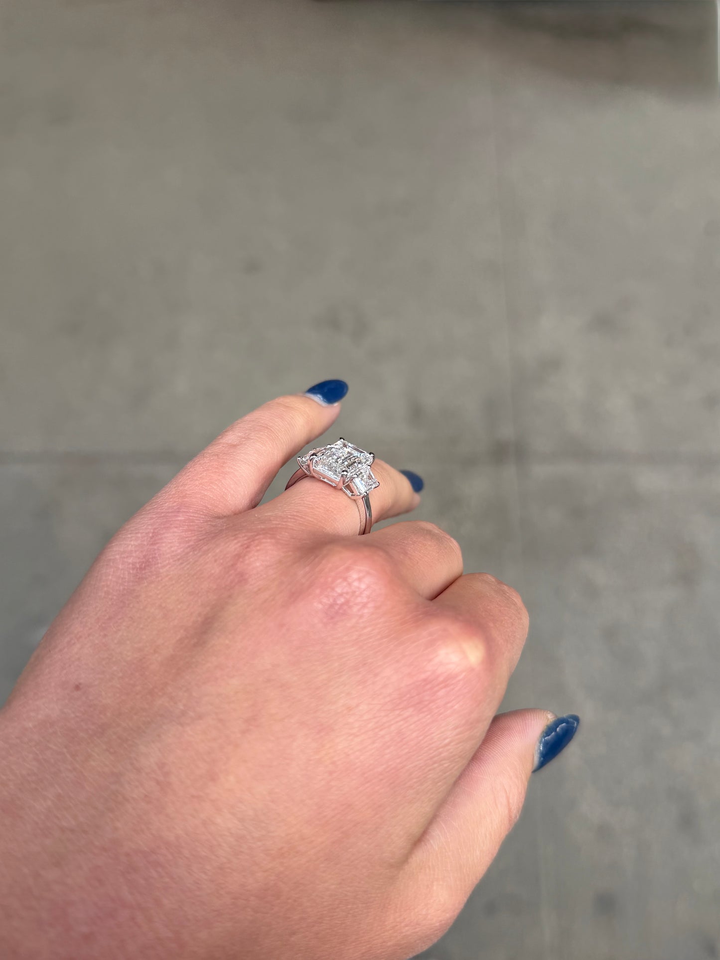 Ladies Three Stone Lab Grown Emerald Engagement Ring