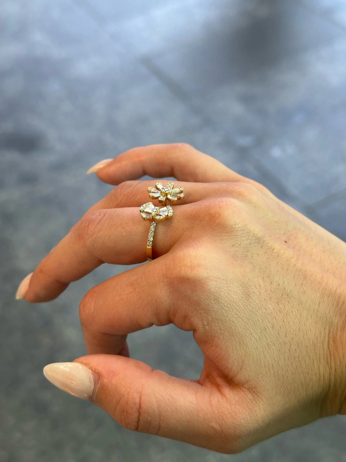 Ladies Flower and Butterfly Diamond Ring