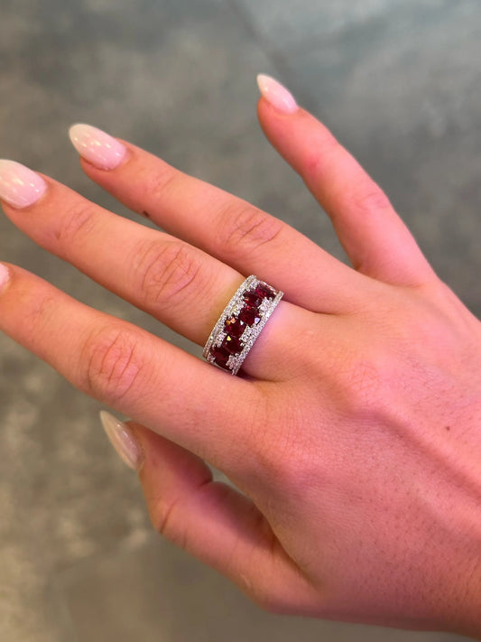 Ladies Ruby and Round Diamond Fancy Ring