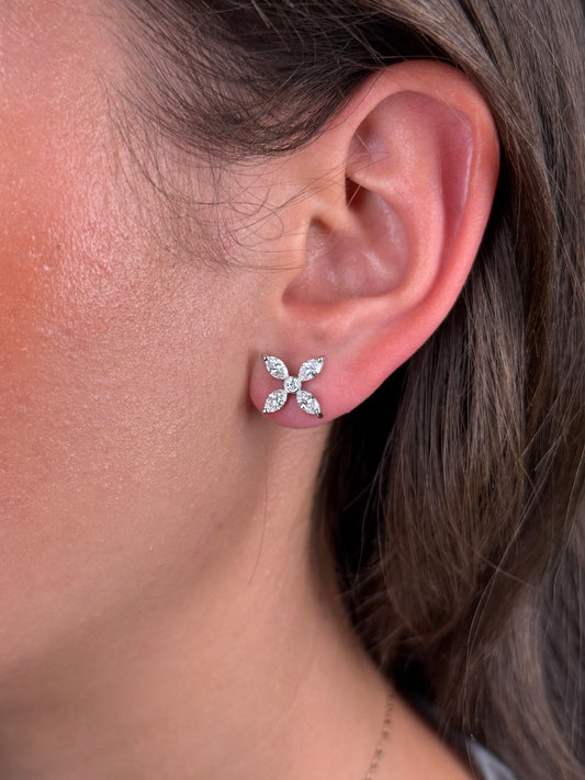 Ladies Marquise and Round Diamond Cluster Earring