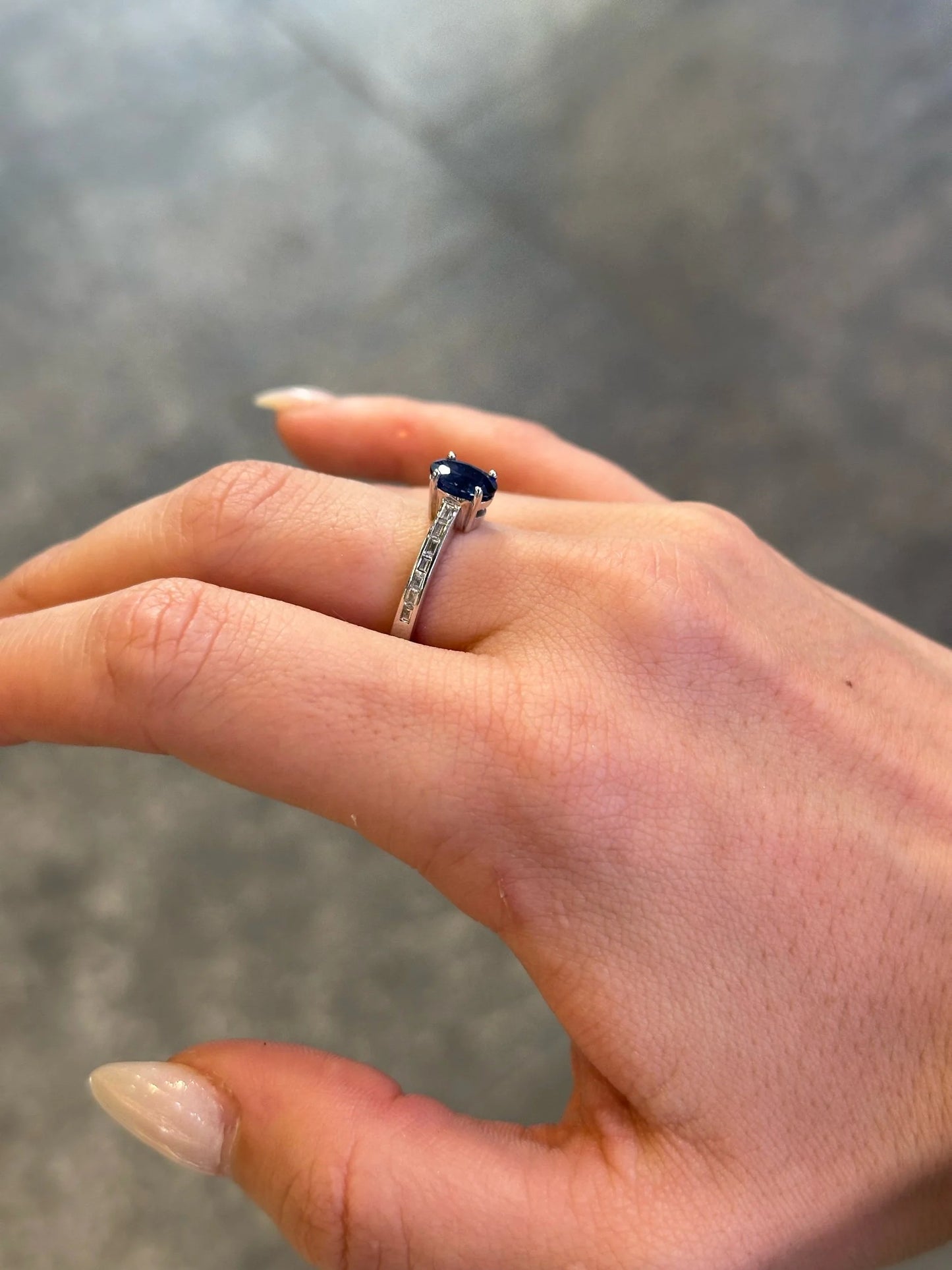 Ladies Sapphire Stone and Baguette Diamond Ring