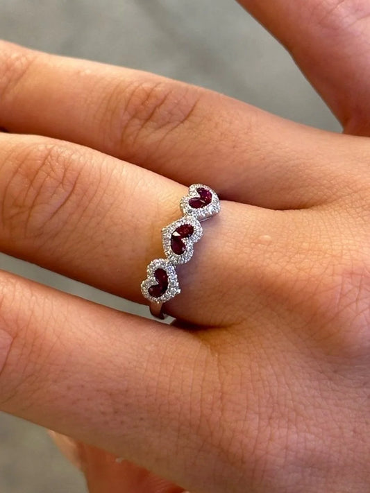 Ladies Heart Shaped Ruby Stone and Round Diamond Ring