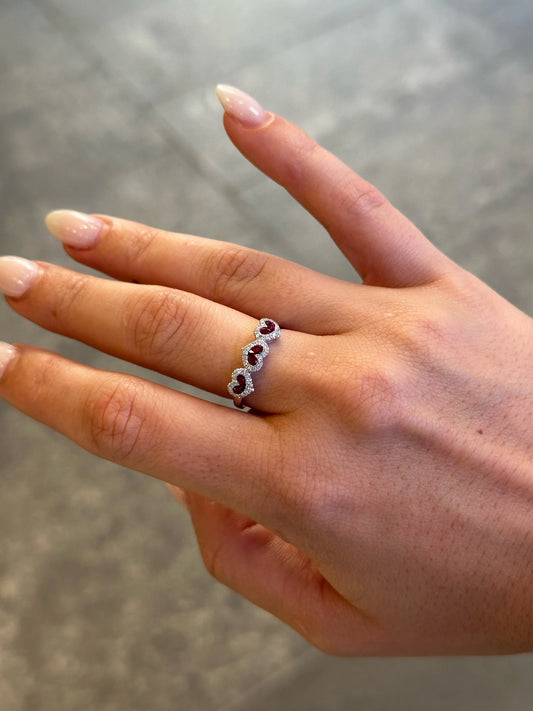 Ladies Heart Shaped Ruby Stone and Round Diamond Ring