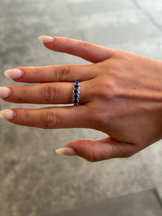 Ladies Five Sapphire Stone and Round Diamond Ring