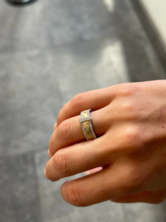 Ladies Matte Finish Pocodot Design and Two Rows of Round Diamond Ring