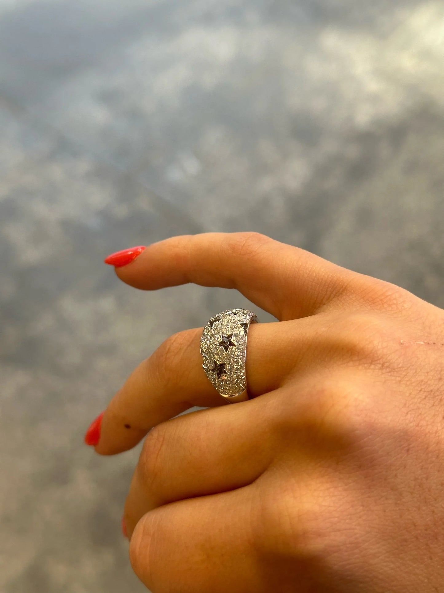 Ladies Center Pave Cut Out Star Round Diamond Ring