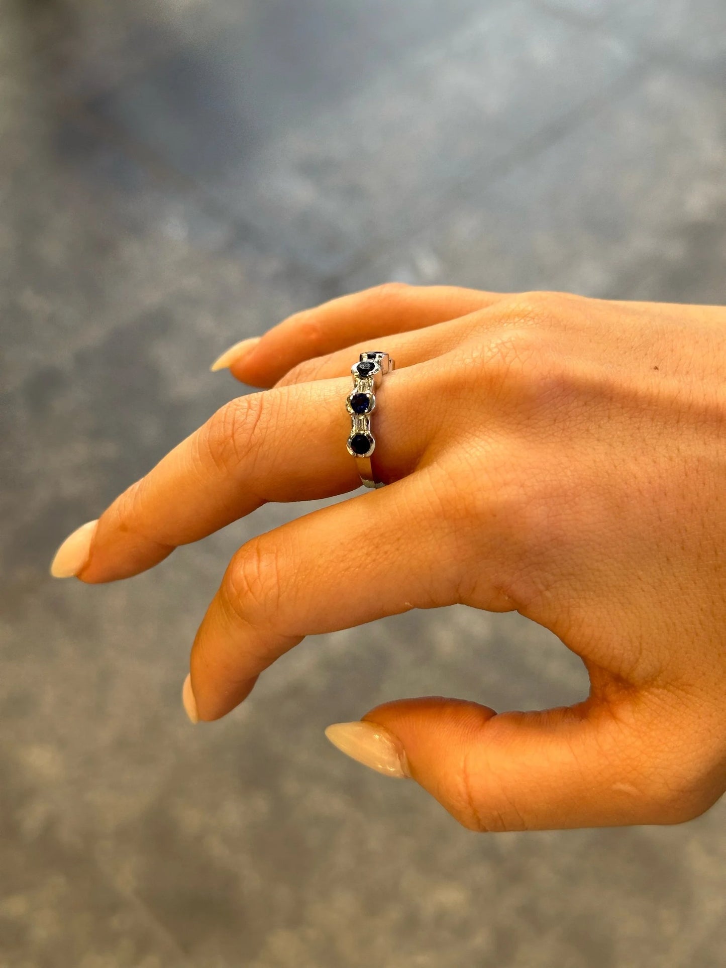 Ladies Sapphire Stone and Baguette Diamond Ring