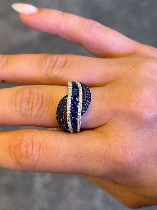 Ladies Sapphire and Round Diamond Fancy Ring