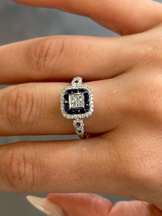 Ladies Sapphire Stone Princess Cut Diamond Ring