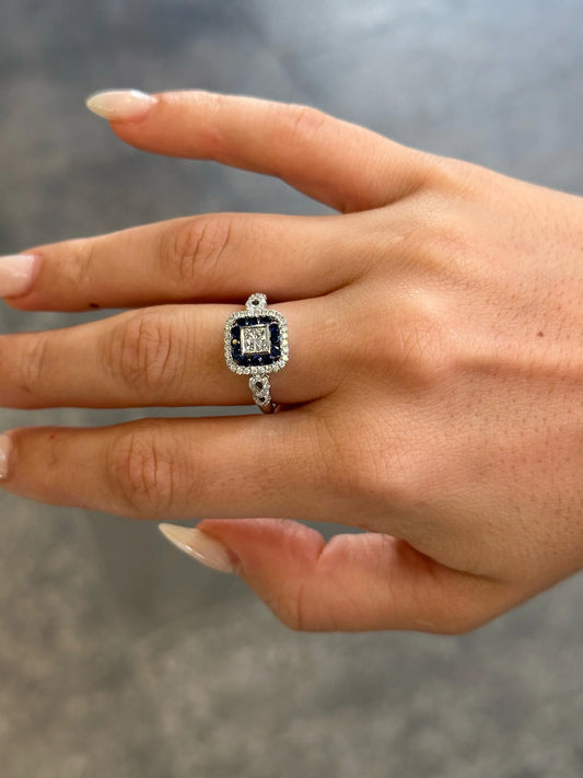 Ladies Sapphire Stone Princess Cut Diamond Ring