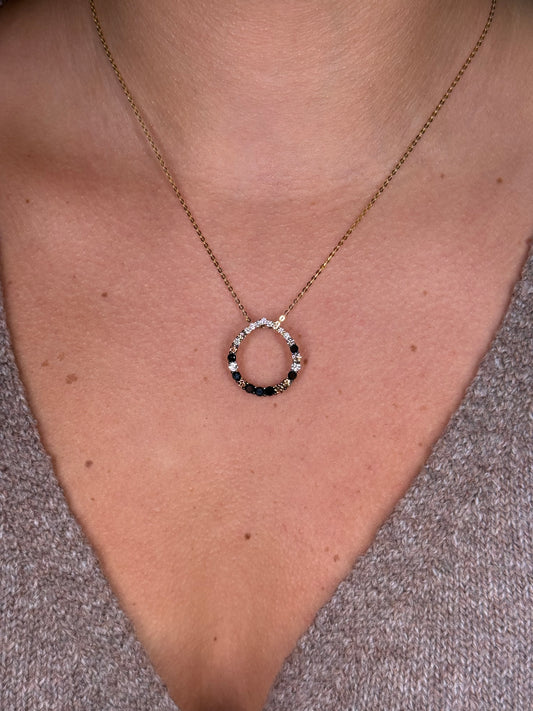 Ladies Black and Champagne Diamond Circle Pendant