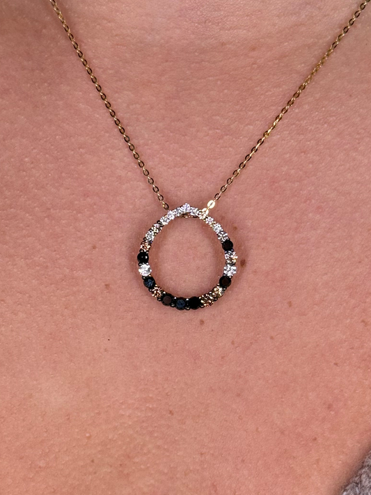 Ladies Black and Champagne Diamond Circle Pendant