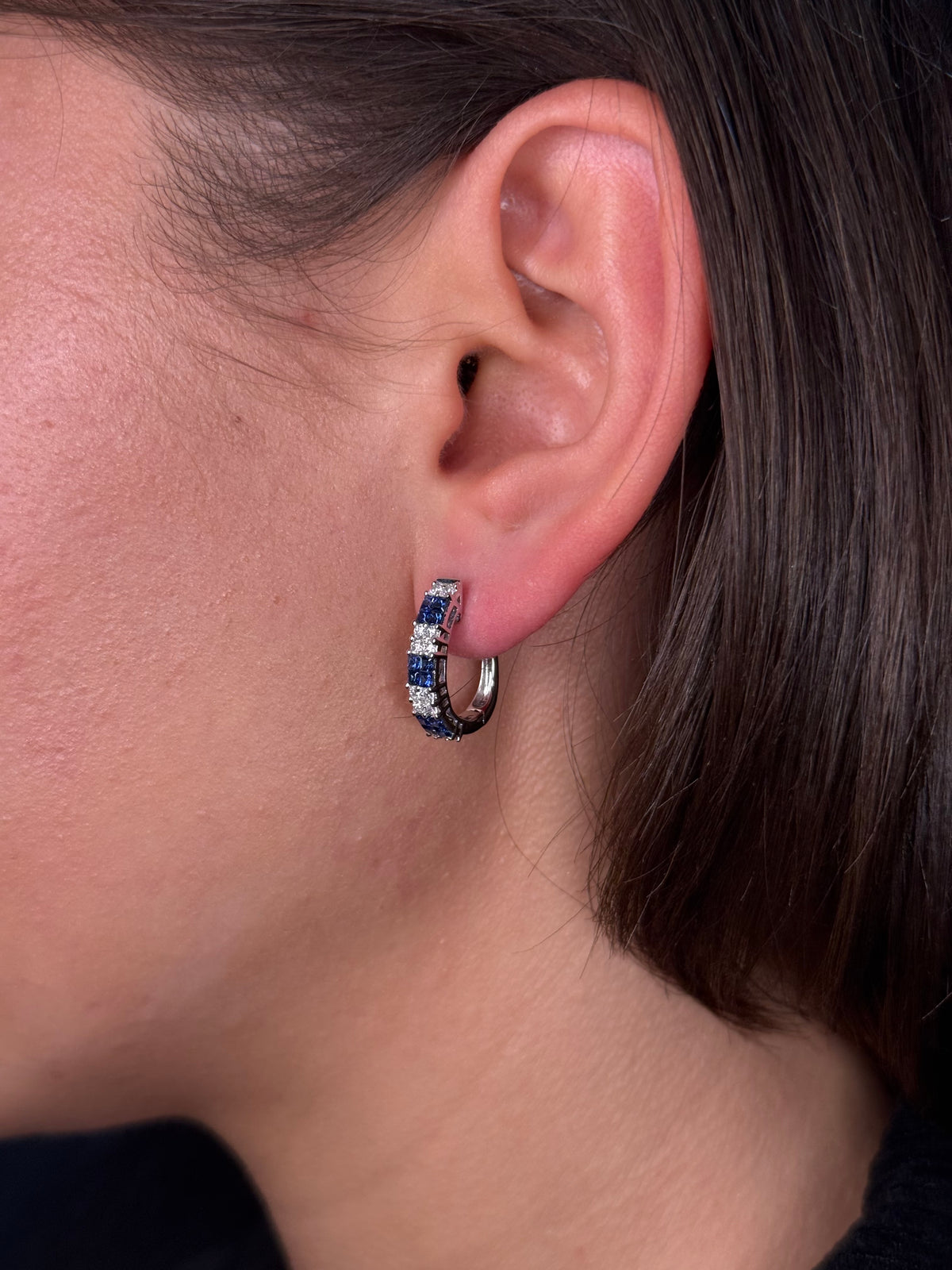 Ladies Sapphire and Round Diamond Hoop