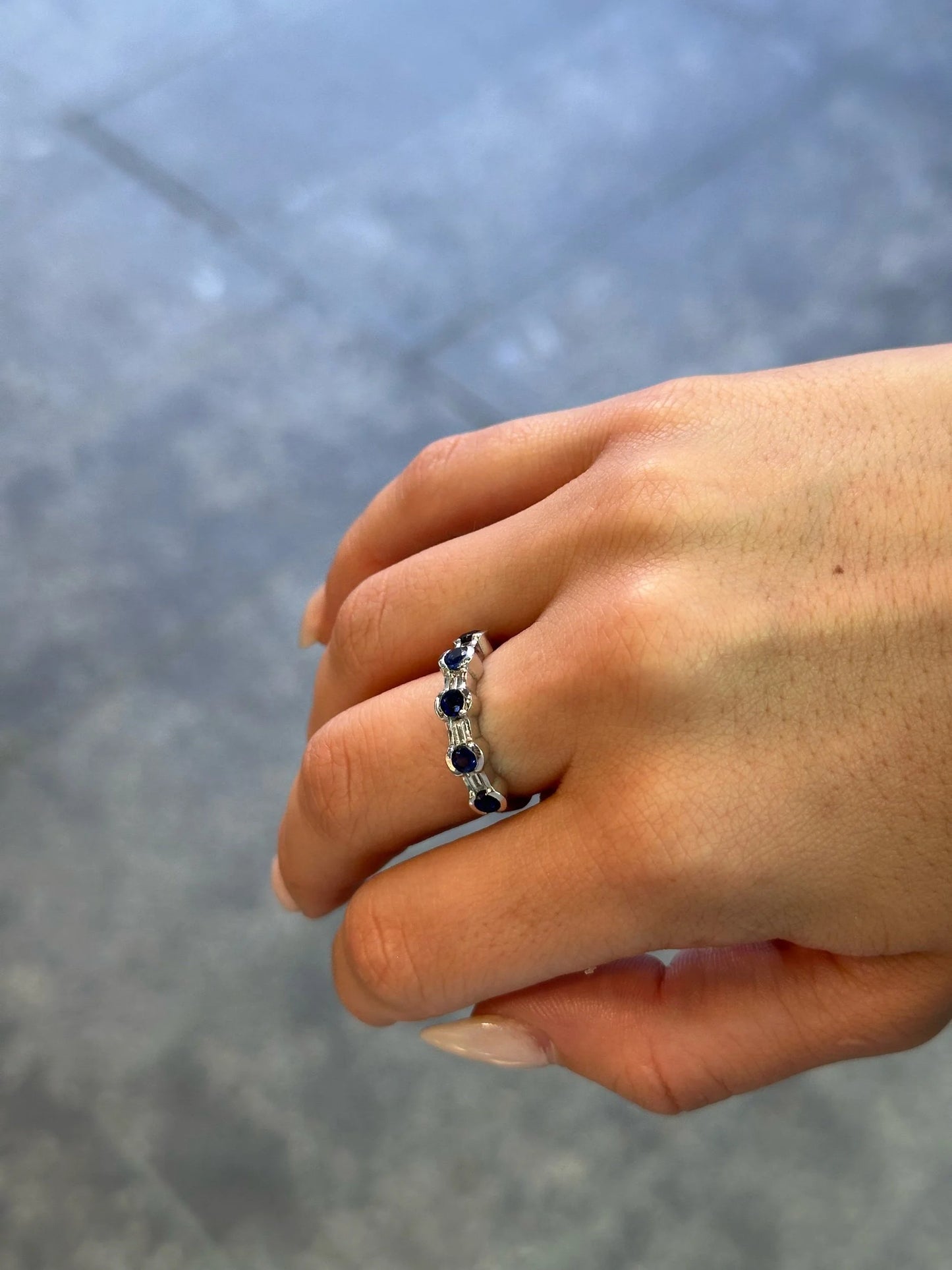 Ladies Sapphire Stone and Baguette Diamond Ring