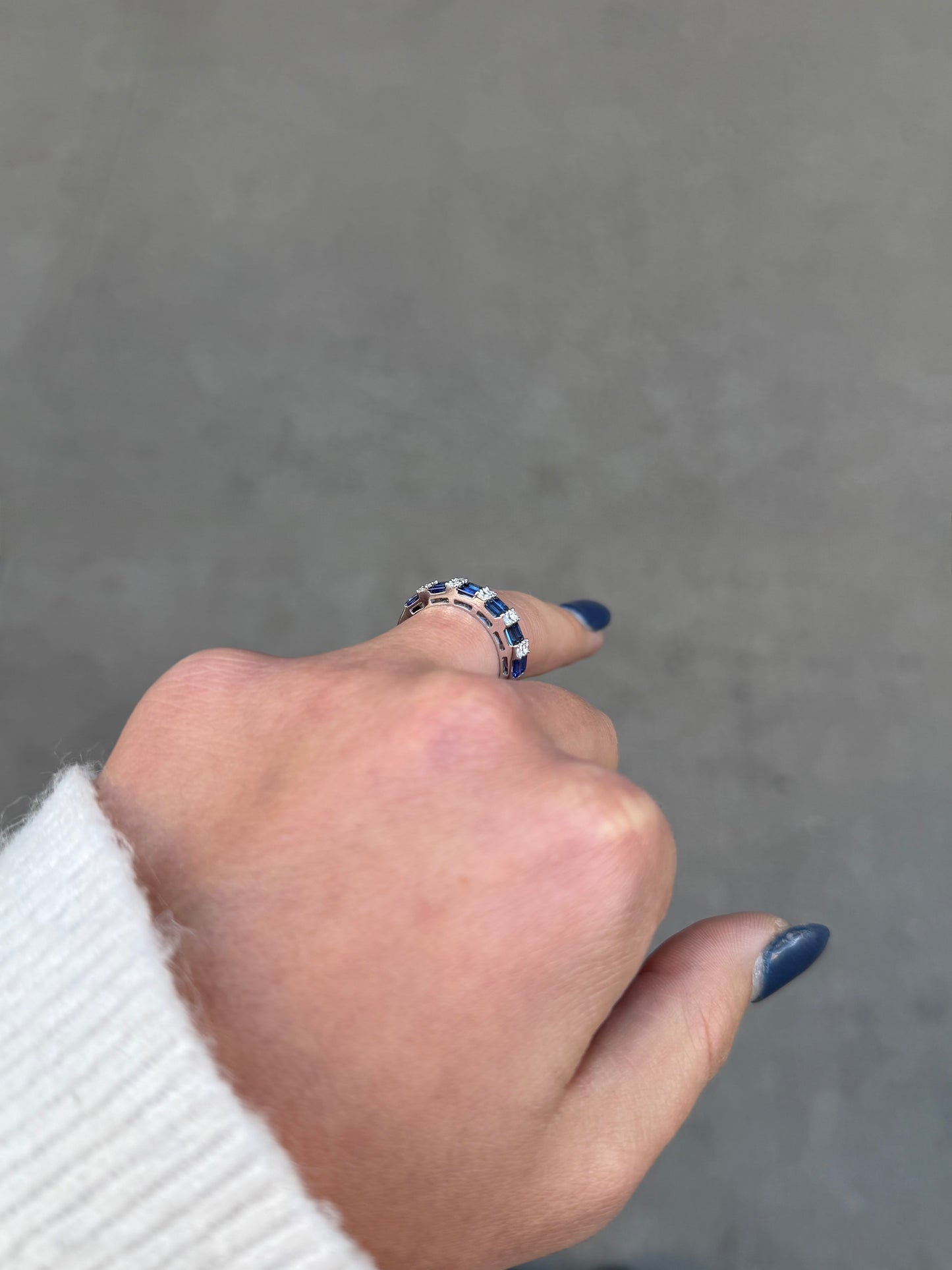 Ladies Alternating Sapphire Baguette and Round Diamond Ring