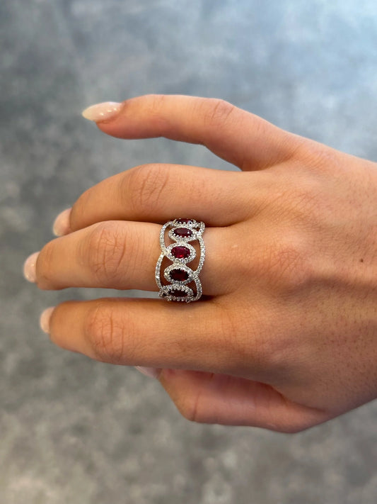 Ladies Ruby and Round Diamond Fancy Wide Ring