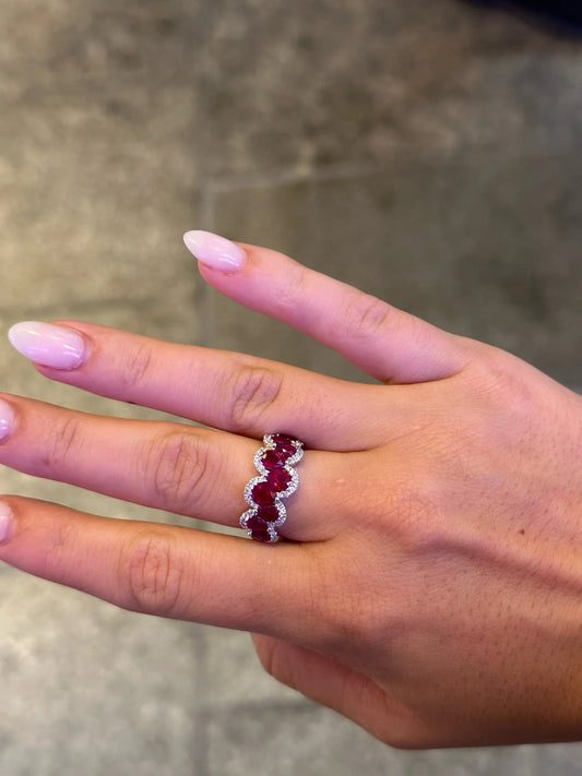 Ladies Pear Shaped Ruby and Round Diamond Ring