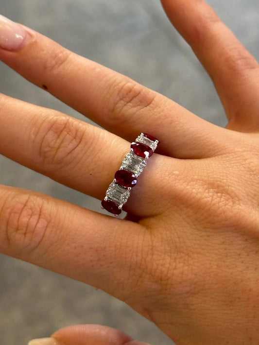 Ladies Ruby Stone and Baguette Diamond Ring