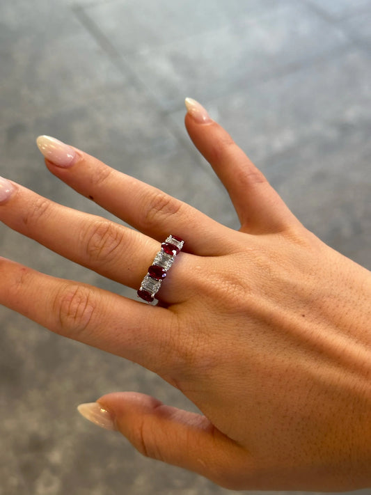Ladies Ruby Stone and Baguette Diamond Ring