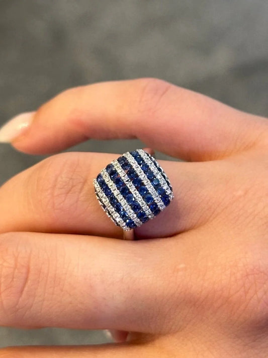 Ladies Square Stripped Sapphire and Round Diamond Ring