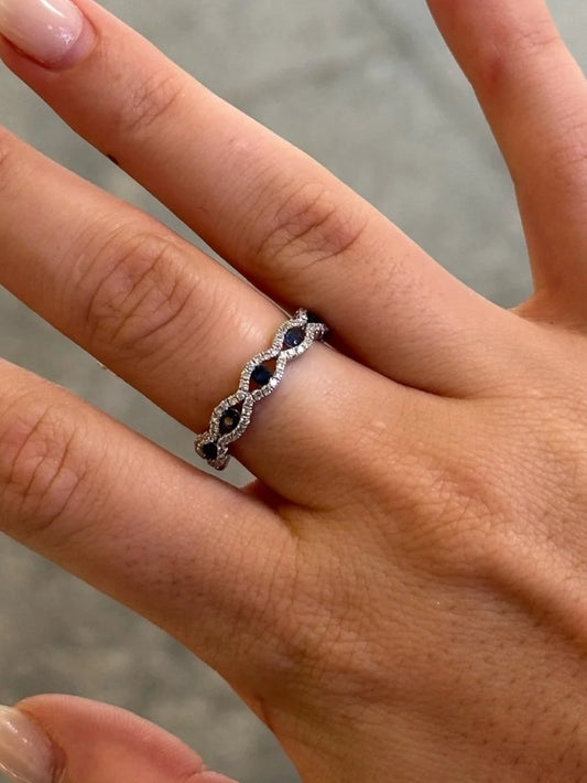 Ladies Seven Sapphire Stone and Round Diamond Band