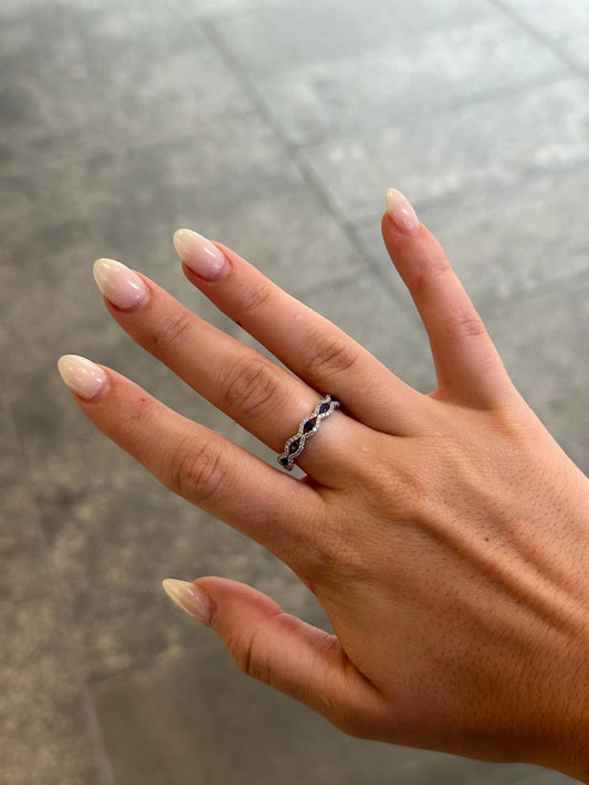 Ladies Seven Sapphire Stone and Round Diamond Band