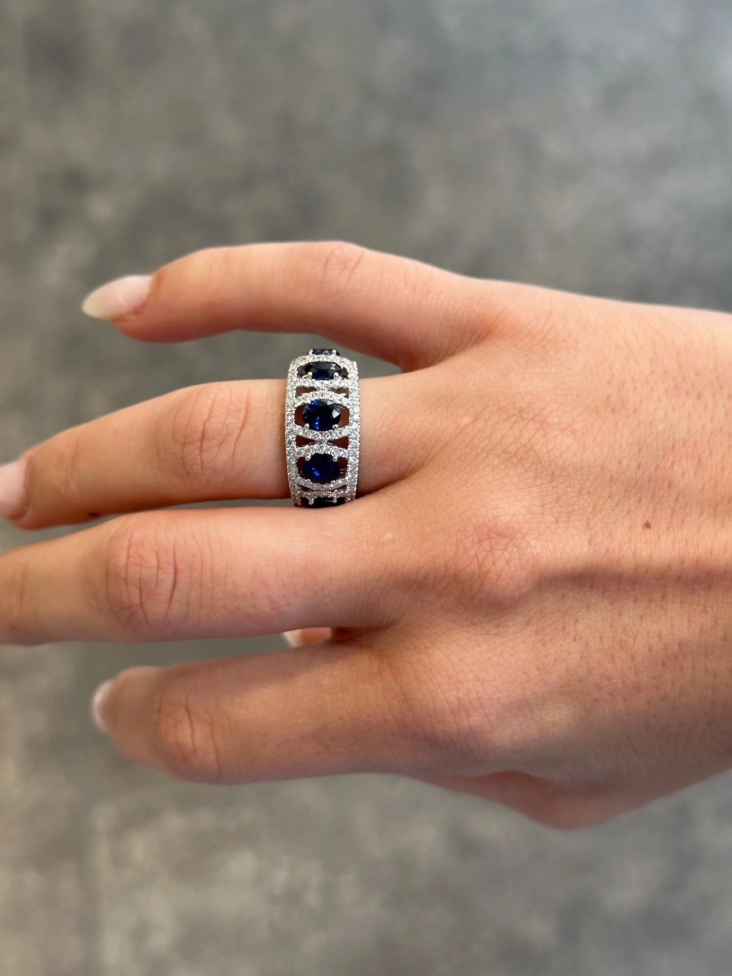 Ladies Five Stone Round Sapphire and Round Diamond Ring